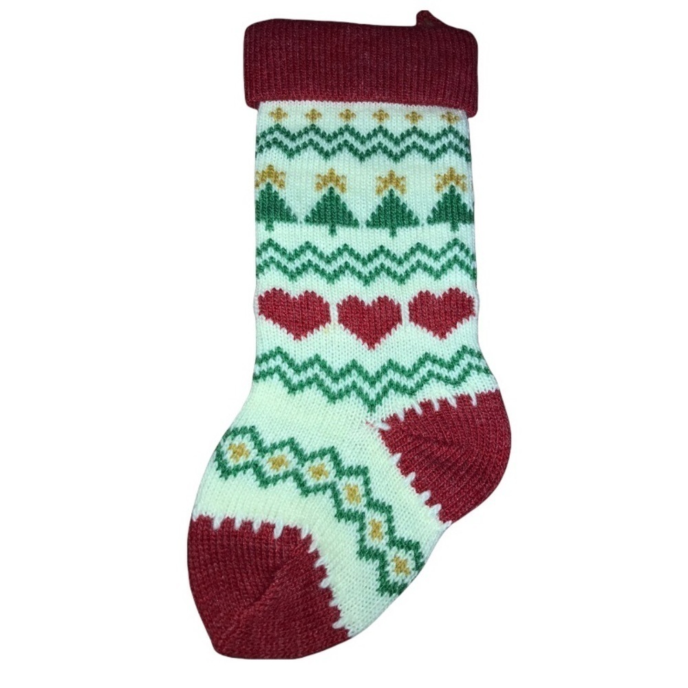Holiday, Vintage Chunky Christmas Stocking Wool Blend Crochet Knit Patterned
